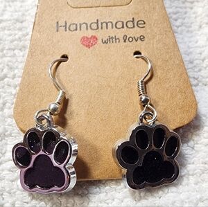 Handmade Black and Silver Paw Earrings